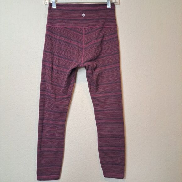 Lululemon Wunder Under Red Purple Cyber Stripe Leggings Women’s Size 8 Workout - Picture 4 of 9